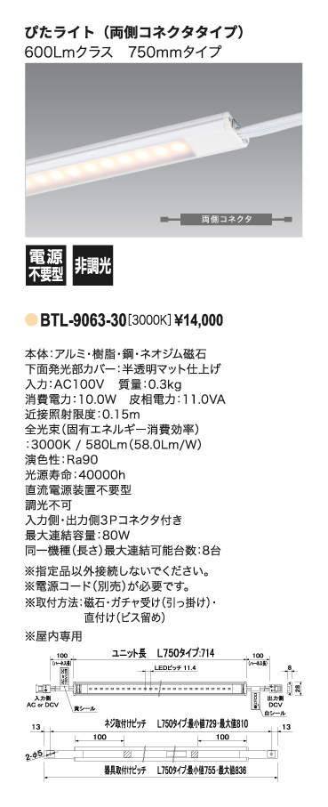 ぴたライト＿BTL-9063-30＿寸法図＿配光図