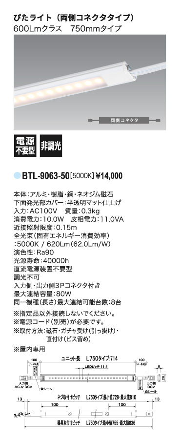 ぴたライト＿BTL-9063-50＿寸法図＿配光図