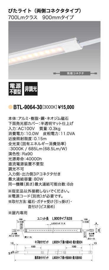 ぴたライト＿BTL-9064-30＿寸法図＿配光図