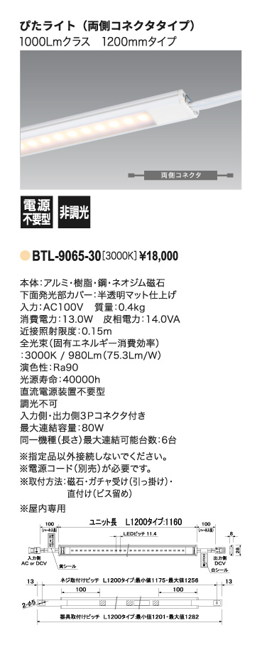 ぴたライト＿BTL-9065-30＿寸法図＿配光図