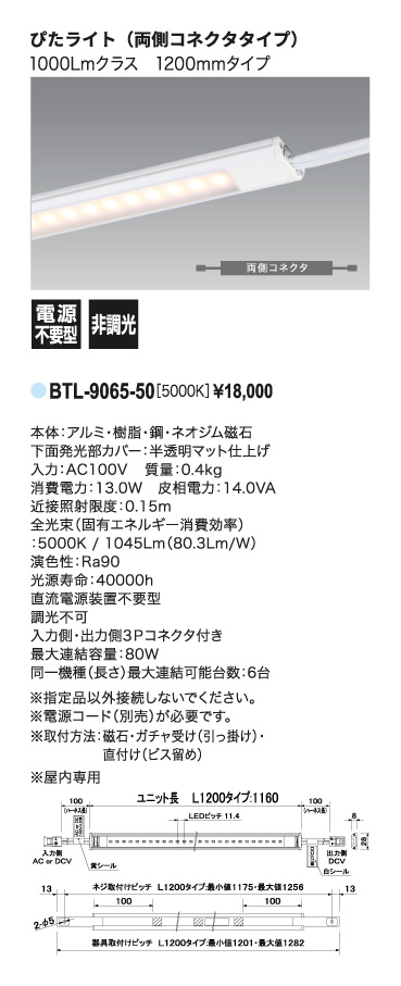 ぴたライト＿BTL-9065-50＿寸法図＿配光図