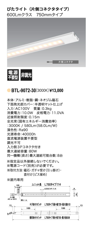 ぴたライト＿BTL-9072-30＿寸法図＿配光図