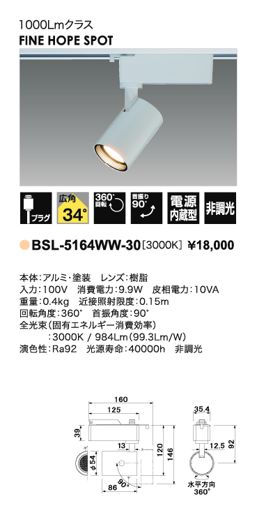 ファインホープスポット＿1000Lmクラス＿広角タイプ＿寸法図＿配光図